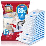 BoxLegend Vacuum Storage Bags 15 Pack Space Saving Bags Thicker Type 80mm 1XXL + 2XL+ 5L + 5M + 2S Double Zip Seal & Leak Valve Reusable for Clothes Comforters Bedding Pillow