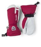 Hestra Army Leather Heli Ski Junior Mitt (Youth 4-13yrs) | Waterproof, Insulated Classic 3-Finger Leather Kids Gloves for Winter, Skiing & Playing in The Snow - Red - 6