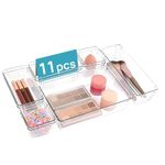 Vtopmart 11 Pack Kitchen Drawer Organisers Set, 4-Size Versatile Bathroom and Vanity Drawer Organizer Trays, Clear Plastic Storage Bins for Makeup, Bedroom, Kitchen Gadgets Utensils and Office