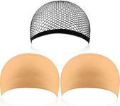 Eboot 3 Pack Wig Caps, Neutral Nude Beige And Black Mesh