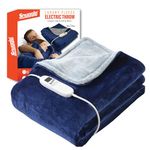 The Essentials Wardrobe Electric Throw Blanket Soft Cosy Heated Extra Large Fleece Over blanket with LED Display 9 Heat Settings Detachable Controller & Machine Washable Blue 180cm x 130cm