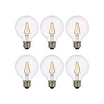 LEDVANCE Sylvania LED TruWave Natural Series Globe G25 Light Bulb, 40W Equivalent Efficient 4.5W, Medium Base Dimmable Clear 2700K Soft White, 6 Pack (40886)