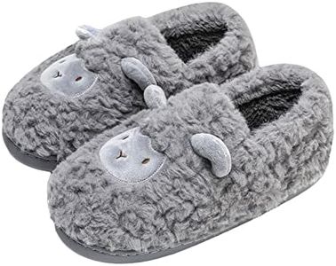 JadeRich Women's Cute Animal Slippers Winter Warm Fuzzy Plush House Slipper Cartoon Sheep Indoor Shoes, Closed Back/Grey, 8.5-9.5