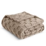 Bedsure Fleece Throw Blanket for Sofa - Soft Checkered Single Blankets for Women, Fluffy Cosy Warm Blanket for Bed, Light Taupe, 130x170 cm