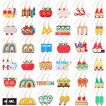 Yunlly 36 Pairs Teacher Earrings for Women Apple Pencil Book Stud Dangle Earrings Teacher Appreciation Back to School Gifts(Pendant Style)