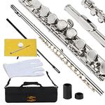 Glory Closed Hole C Flute With Case, Tuning Rod and Cloth,Joint Grease and Gloves Nickel Siver