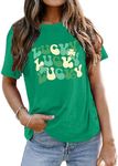 tiorhooe Womens Retro St Patricks Day Shirts Vintage St Paddys Four Leaf Clover Shamrock T-Tops Lucky Babe T Shirt, Green, XL