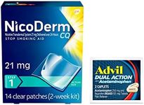 NicoDerm CQ Step 1 Nicotine Patches to Quit Smoking - 21 mg, Stop Smoking Aid, 14 Count (2-Week Kit) Plus Advil Dual Action Coated Caplets with Acetaminophen, 2 Count