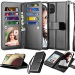 NJJEX Wallet Case for Samsung Galaxy A12, for Galaxy A12 Case 6.5", [9 Card Slots] PU Leather Credit Holder Folio Flip [Detachable] Kickstand Magnetic Phone Cover & Lanyard for Samsung A12 [Black]