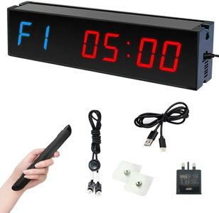 Gym Timer Clock 1.5‘’ Interval Timer for Fitness, 12/24-Hour Tabata FGB Count Down/Up Timer with Remote Control, LED Display Programmable Interval Timer Clock for Gym Home Workout Exercise