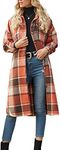 Ainangua Women's Casual Wool Blend Long Plaid Shirt Jacket Button Down Pocketed Shirt Shacket (Orange, M)