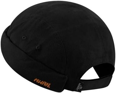 CLAPE No Brim Hats for MenThick Cuff Brimless Caps Washed Cotton Retro Worker Hat Rolled Cuff Harbour No Visor Sailor Fisherman Leon Hat (GD31-Black)