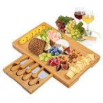 Cheese Board Set, Cheese Tray, Charcuterie Board and Serving Meat Platter with 4 Stainless Steel Cheese Knives, Ideal for Wedding Gifts Christmas Birthday Party