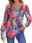 Zeagoo Women's Puff Long Sleeve Boho Shirts Casual V Neck Floral Soild Flowy Tops Pleated Loose Tunic Blouse