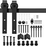 BOUKIDA 6 ft/183cm Sliding Door Track, Black Barn Door Hardware Kit, Sliding Wood Door Kit, 183cm Roller Door Hardware (6FT/183CM)