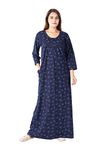 ANGLINA Women's Full Sleeve Floral Printed Sinker Cotton Nighty/Maxi/Nightwear/Nightgown/Gown WSR-15 (Color : Blue, Size : XL)