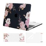 MOSISO Compatible with MacBook Air 13.6 inch Case 2022 2023 Release A2681 M2 Chip with Liquid Retina Display Touch ID, Plastic Peony Hard Shell Case & Keyboard Cover Skin & Screen Protector, Black