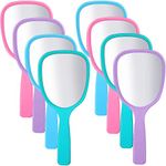 8 Pieces Handheld Hand Mirror Bulk Compact Travel Makeup Mirror Handheld Cosmetic Mirror with Handle, Portable Vanity Mirror for Travel, Camping, Home, 4 Colors, 3.15 Inch Wide, 7.09 Inch Long