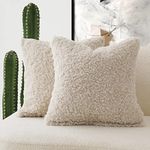 Foindtower 2 Pieces Faux Fur Throw Pillow Cover Decorative Sherpa Pillow Fuzzy Accent Pillowcases Soft Sheepskin Fleece Cushion Case for Bed Couch Living Room 18x18 Inch Neutral Cream