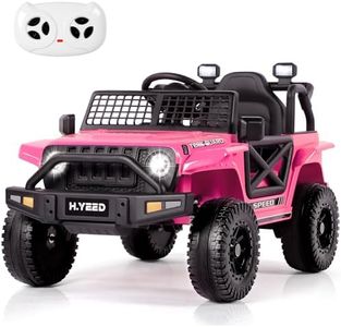 H.yeed 12V Kids Electric Ride on Car for 3-8, 2 Motors Off Road Truck with 2.4G Remote Control, LED Lights, Music, Horn & Wireless Connection, Battery Powered Ride on Toy for Boys Girls (Pink)