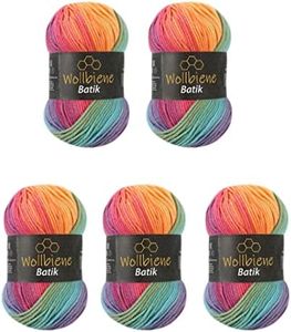 Wollbiene Batik 5040 - Ovillos de lana para tejer (5 unidades, 100 g, 500 g), multicolor con degradado, multicolor