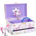 Jewelkeeper Girl's Musical Jewelry Storage Box with Pullout Drawer, Glitter Rainbow and Stars Unicorn Design, The Unicorn Tune