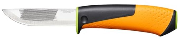 Fiskars Knife including Holster with Integrated Knife Sharpener, Total length: 21.9 cm, Black / orange / green, 1023619, Standard