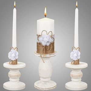 Zhehao 3 Unity Candles with 3 Candle Holder for Wedding Ceremony Set Rustic Wedding Accessories for Reception Ceremony Decorative Farmhouse Candle Holder Pillar Candle for Formal Events Wedding Church