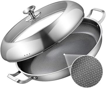 DELARLO Paella Pan With Lid 14 Inch Tri-Ply Large Stainless Steel Nonstick Frying Pan,Induction Skillets,Fast Heating Cookware,Indoors Outdoors,paelleras para 12 personas Jumbo Cooker