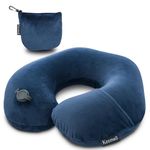 Keemall Travel Neck Pillow for Airplane, Compact Inflatable Neck Pillow for Traveling Long Flights, Adjust Firmness Neck Suport Pillow for Sleeping Plane Head Rest for Travel Accessories,Deep Blue