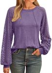 AUTOMET Womens Long Sleeve Shirts Casual Tops Dressy Outfits Fall Fashion Blouses Lace Clothes Y2k 2024 Purple S