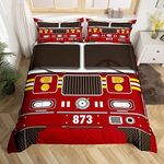 Sunnybed 3D Fire Truck Print Bedding Set for Kids Adults,Fire Engine Comforter Cover Black Red Firemen Car Vehicle Duvet Cover,Cartoon Firefighter Quilt Fighting Bedroom Decor Single