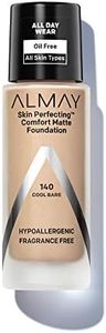 Almay Skin Perfecting Comfort Matte Foundation, Hypoallergenic, Cruelty Free, Fragrance Free, Dermatologist Tested Liquid Makeup, Cool Bare, 1 Fl oz