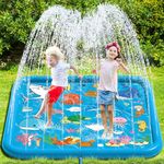 Chennyfun Kids Splash Pad, 68'' Sprinkler & Splash Play Mat for Animals Learning, Summer Garden Outdoor Pool Beach Play Sprinklers Spray Mat Splash Water Toys for Toddlers Children Boys Girls