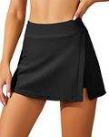 Aqua Eve Women Swim Skirt Tummy Control Swimsuit Skirt with Built-in Shorts High Waisted Split Swim Bottom, Black, Medium