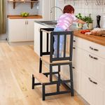 COSYLAND Kitchen Nursery Step Stool for Kids Toddlers Children,Standing Tower for Kitchen Counter, Mothers' Helper Kids Learning Stool,Made of Natural Solid Bamboo Black&Natural