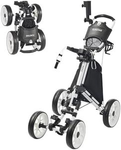 FLAGTAG Golf Push Cart 4-Wheels,Folding Golf Cart, Golf Pull cart with Cup Holder,Umbrella Holder,Cooler Bag, Foldable with one-Click,Handle Height Adjustable,Drink Holder,Walking Push cart