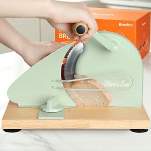 Brvclon Manual Bread Slicer Adjustable Thickness, Hand Crank Bread Slicer for Homemade Sourdough Bread with Scale Line & Suction Cup & Metal Guide,Quality Solid Wood Base