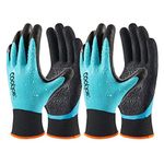 COOLJOB Garden Gloves for Women & Men, 2 Pairs Pack, Waterproof Gardening Gloves with Double Latex Coating, Work Gloves for Construction, Mechanic, General Purpose, Blue, Medium