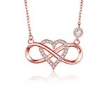 BlingGem Women 18ct Rose Gold Plated 925 Sterling Silver Round Cubic Zirconia Infinity Heart Pendant Necklace Symbol “Together Forever ”Adjustable Chain