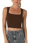 NIKIBIKI Women Seamless Clean Line Square Neck Crop Top, Made in U.S.A, One Size, Coffee Bean, One Size