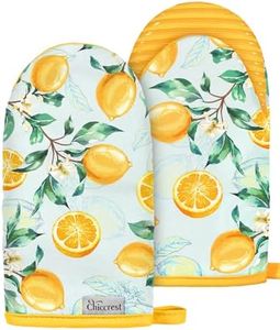 chiccrest Mini Oven Mitts Heat Resistant with Full Silicone Grip - Watercolor Yellow Lemon Kitchen Mitts for Oven Washable Non-Slip 100% Cotton Oven Mitts for Women