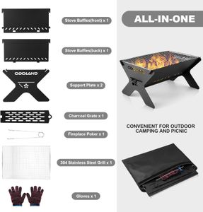 Odoland Portable Camping Fire Pit – Foldable Outdoor Fire Bowl