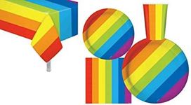 Serves 30 Complete Party Pack Rainbow Party Supplies 9" Dinner Paper Plates 7" Dessert Paper Plates 9 oz Cups 3 Ply Napkins 2 Table Cover Rainbow Party Supplies Rainbow Party Theme