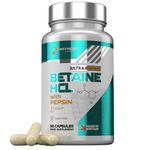 Ultra Premium Grade Betaine HCL & Pepsin – The UK’s No1 Betaine Hydrochloride Digestive Enzyme Supplements | 90 Vegan Capsules