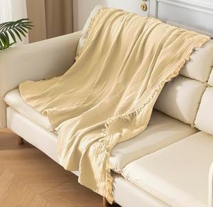 KyraHome 100% Organic Muslin Blanket 90"x104" King Cotton Throw Blanket for Adults Couch. Pre-Washed Plant Dyed, Breathable Soft Gauze Blanket, All Season (Shortbread/Creamy)