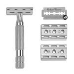 ROCKWELL RAZORS 6C Adjustable Safety Razor for Men & Women | Eco-Friendly & Reusable Shaving Razor | 5 Double Edge Razor Blades made of Pure Swedish Stainless Steel | White Chrome Finish