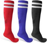 3 Pairs Soccer Socks, Sport Knee High Socks Calf Compression Athletic Socks for Adult Men and Women Football, Running (A style (3 colours))