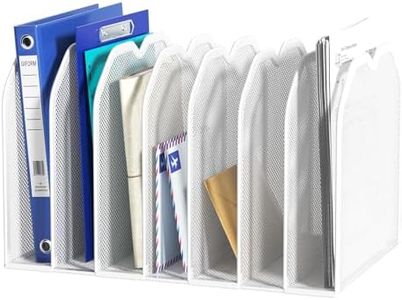 FANXIYQ White 7-Section File Folder Organizer for Desk, Metal Vertical File Holder Stand, Desktop File Organizer Rack for Letter/A4 Folders, Papers, Books, Office Classroom Home