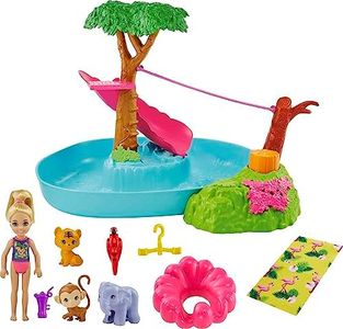 Barbie and Chelsea The Lost Birthday Splashtastic Pool Surprise Playset with Chelsea Doll (6-in), 3 Baby Animals, Slide, Zipline & Accessories